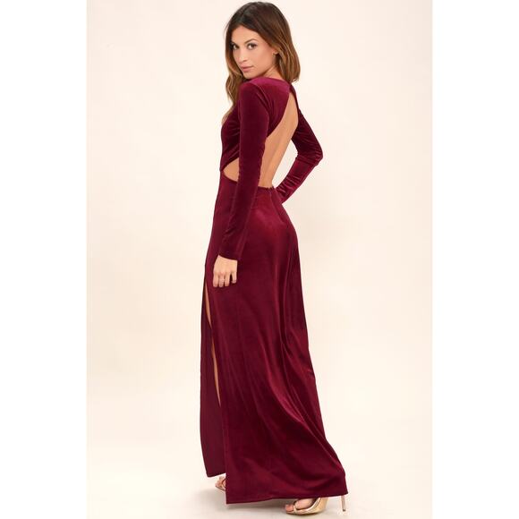 Lulus Crushed Velvet Burgundy Backless Maxi Dress Women’s‎ Size XL - Picture 1 of 11